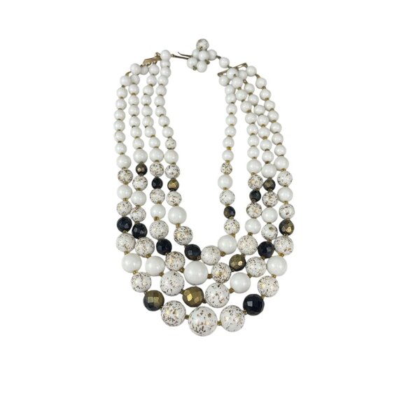 Vintage West Germany Multi-Strand Beaded Necklace With Faux Pearls & Speckled Be - Picture 3 of 7